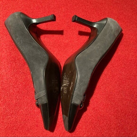 STUART WEITZMAN Sz 10 Suede & Patent Leather with  Buckle Pointy Toe Pumps - Picture 3 of 8